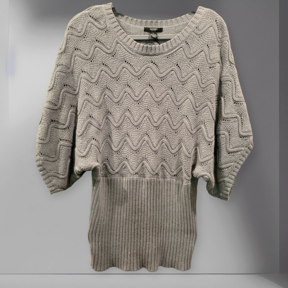 Alfani Petites Knit Petite Large Silver Metallic Sweater